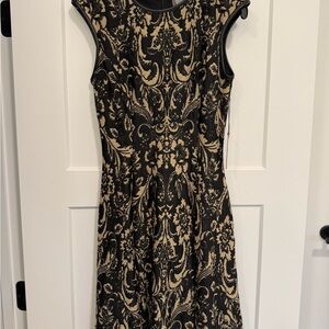 Vince Camuto Black and Gold Baroque Midi Dress